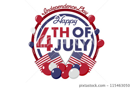 A pop American flag and stars and stripes logo design for the 4th of July, decorated with logos and balloons 115463050