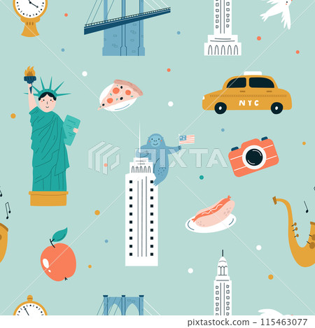 New York seamless pattern with symbols and landmarks 115463077