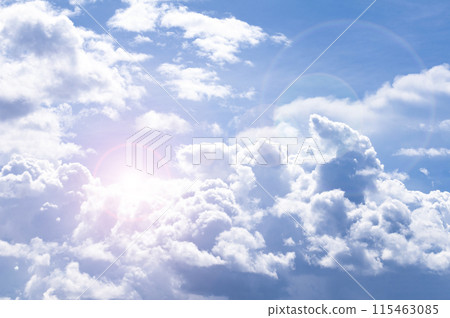 Beautiful cloud view with shining sun on blue sky with customizable space for text. 115463085