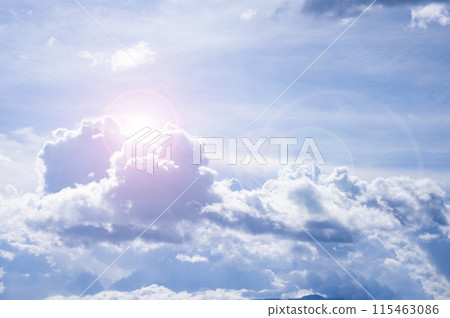 Beautiful cloud view with shining sun on blue sky. Nature concept 115463086