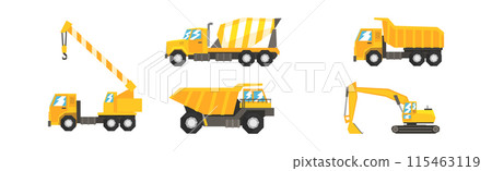 Construction Heavy Machinery and Equipment Yellow Vector Set 115463119