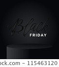 Black Friday Sale label. Promotional marketing discount event. Realistic 3d lettering with black liquid droplets. 115463120