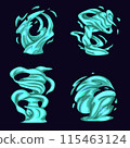 Vfx tornado game cartoon storm effect. Magic tornado swirl with sparkle and glow, fantasy magic wind funnel. Vector magic swirl and energy effect of magic vortex effect illustration 115463124