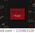 Black friday banner template with lettering and doodle elements. Black Friday sale banner. Social media vector illustration template 115463126