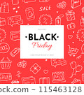 Black friday banner template with lettering and doodle elements. Black Friday sale banner. Social media vector illustration template 115463128