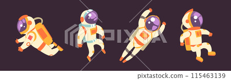 Astronaut or Cosmonaut in Space Suit and Helmet Floating in Galaxy Vector Set Astronaut or Cosmonaut in Space Suit and Helmet Floating in Galaxy Vector Set 115463139