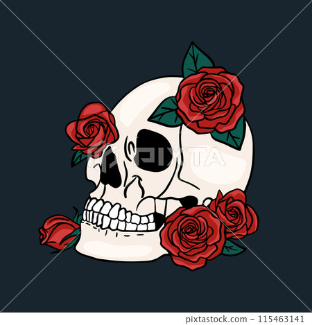 Skull design. Bright Magic Psychedelic Mushrooms and skulls. Tattoo template of skull Skull design. Bright Magic Psychedelic Mushrooms and skulls. Tattoo template of skull 115463141