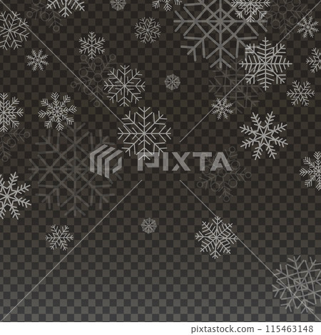 Beautiful falling snow flakes design. Snowflakes falling, Christmas decoration. Christmas snow. Many white cold flake elements on transparent background. Beautiful falling snow flakes design. Snowflakes falling, Christmas decoration. Christmas snow. Many white cold flake elements on transparent background. 115463148