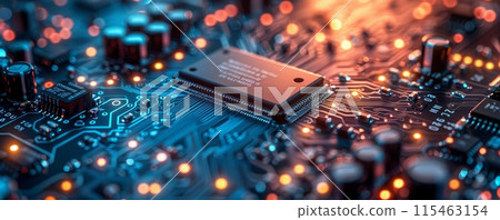 Close up of microchips representing futuristic technology. Close up of microchips representing futuristic technology. 115463154
