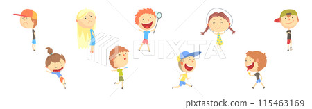 Funny Kid Character Playing Having Fun Vector Set 115463169