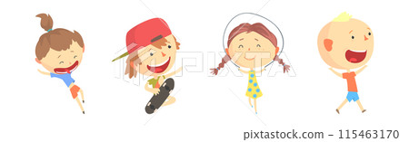Funny Kid Character Playing Having Fun Vector Set 115463170