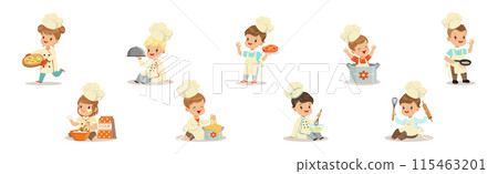 Cooking Children Chef Character Enjoy Culinary Vector Set Cooking Children Chef Character Enjoy Culinary Vector Set 115463201