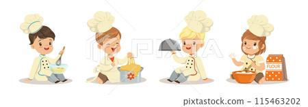 Cooking Children Chef Character Enjoy Culinary Vector Set Cooking Children Chef Character Enjoy Culinary Vector Set 115463202