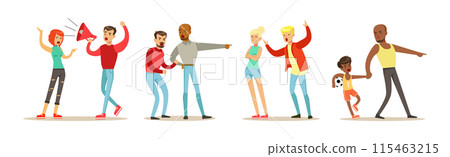 People Character Fighting and Quarrelling Making Loud Public Scandal Vector Set People Character Fighting and Quarrelling Making Loud Public Scandal Vector Set 115463215