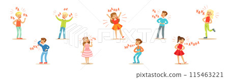 Kid Character Laughing Out Loud and Expressing Positive Emotion Vector Set 115463221