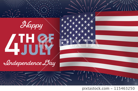 獨立紀念日美國星條旗和煙火背景設計7月4日美國獨立日標題素材 115463250