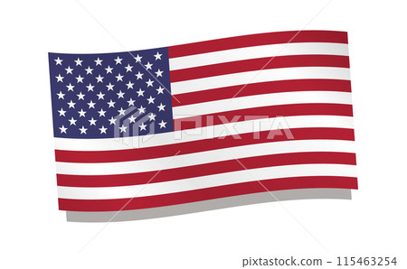 一個簡單、有光澤、有光澤的向量圖像，顯示美國國旗、美國國旗和在風中搖曳的旗幟。 115463254