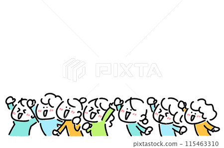 婦女熱情地舉起拳頭,人們,歡呼,歡呼,能量,上半身,簡單可愛的線條畫插圖 婦女熱情地舉起拳頭,人們,歡呼,歡呼,能量,上半身,簡單可愛的線條畫插圖 115463310