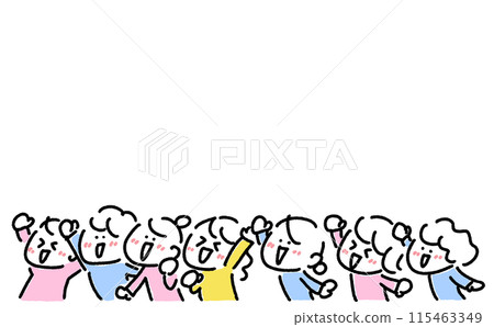 Women raising their fists in excitement, hand-drawn illustration 115463349