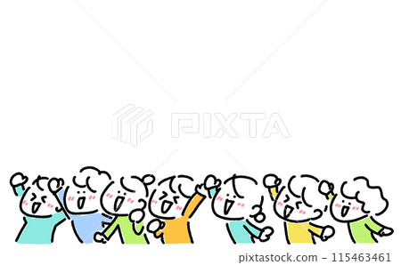 People raising their fists and getting enthusiastic, men and women, cheering, energetic, upper body, simple and cute line drawing illustration People raising their fists and getting enthusiastic, men and women, cheering, energetic, upper body, simple and cute line drawing illustration 115463461