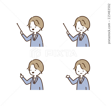 一位年輕的商人拿著指導棒,微笑著解釋 一位年輕的商人拿著指導棒,微笑著解釋 115463502