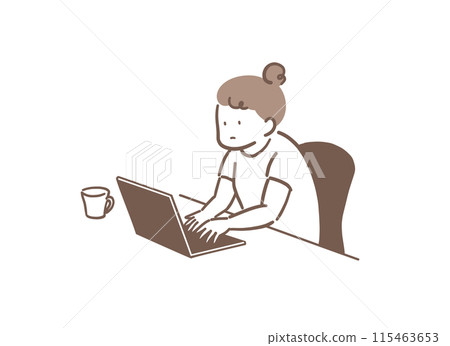 Illustration material of a hunched woman using a laptop 115463653