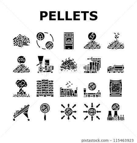 wood pellets timber plywood icons set vector wood pellets timber plywood icons set vector 115463923