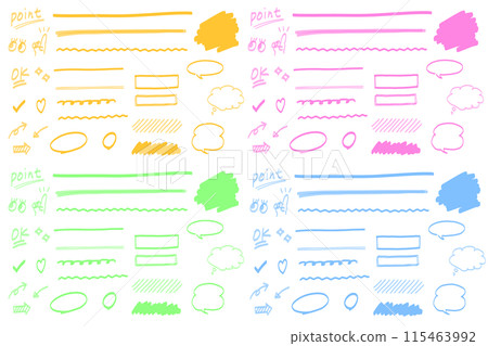一組 4 條彩色線條標記樣式線條和手繪插圖 115463992