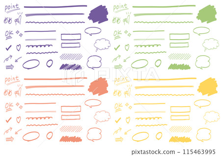 一組 4 條彩色線條標記樣式線條和手繪插圖 115463995