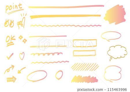 一組漸層線標記樣式線條和手繪插圖 115463996