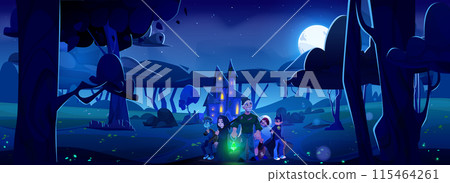 Halloween spooky scene with haunted house 115464261