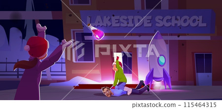 Two children took away glass flask from criminal Two children took away glass flask from criminal 115464315