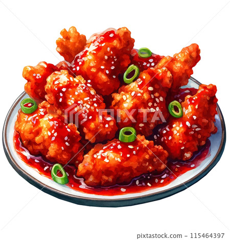 Watercolor illustration of Yangnyeom Chicken  Korean fried chicken Watercolor illustration of Yangnyeom Chicken  Korean fried chicken 115464397