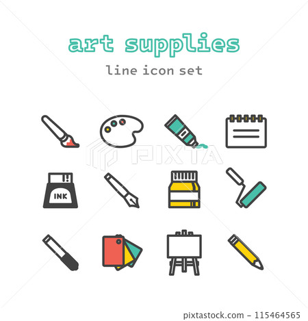 art things supplies line icon set 115464565