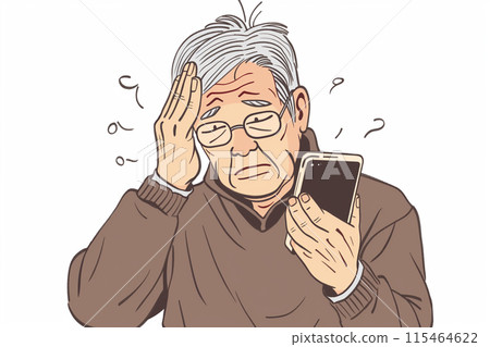 Senior man looking troubled while looking at his smartphone 115464622