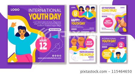 Youth Day Social Media Post Flat Cartoon Hand Drawn Templates Background Illustration 115464650