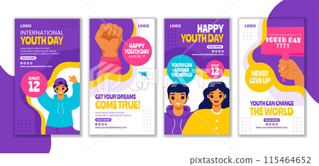 Youth Day Social Media Stories Flat Cartoon Hand Drawn Templates Background Illustration 115464652