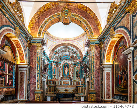 Interior of the Chapel of Saint Sebastian, Ermida de Sao Sebastiao at Tavira, Algarve, Portugal. 115464778