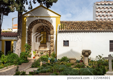 Portuguese chapel Capela Dos Ossos, Bones chapel next to Igreja do Carmo in Faro at Algarve in Portugal 115464801