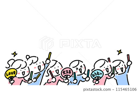 Female fans enthusiastically enjoying a concert, fans and glow sticks Female fans enthusiastically enjoying a concert, fans and glow sticks 115465106