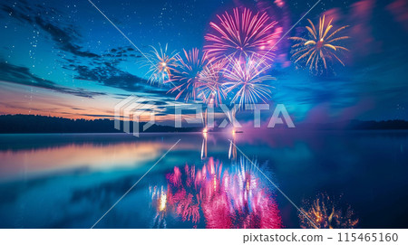 Fireworks reflected in the water 115465160
