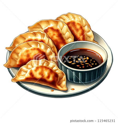 Popular Japanese menu Gyoza (dumplings) watercolor clipart ,AI Generated. Popular Japanese menu Gyoza (dumplings) watercolor clipart ,AI Generated. 115465231