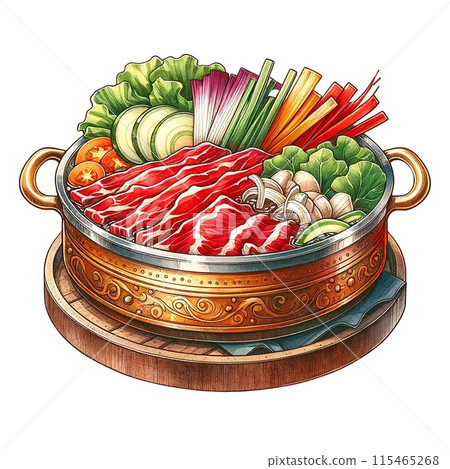 Shabu-shabu hot pot watercolor clipart ,AI Generated. 115465268