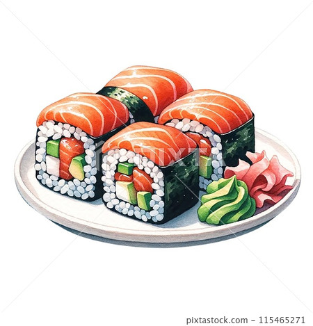Popular Japanese menu Sushi watercolor clipart ,AI Generated. Popular Japanese menu Sushi watercolor clipart ,AI Generated. 115465271