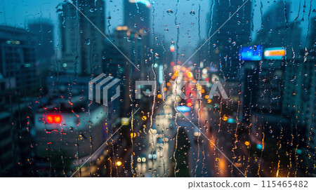從摩天大樓看多雨的市中心夜景 115465482