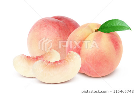 Peach illustration realistic white background Peach illustration realistic white background 115465748