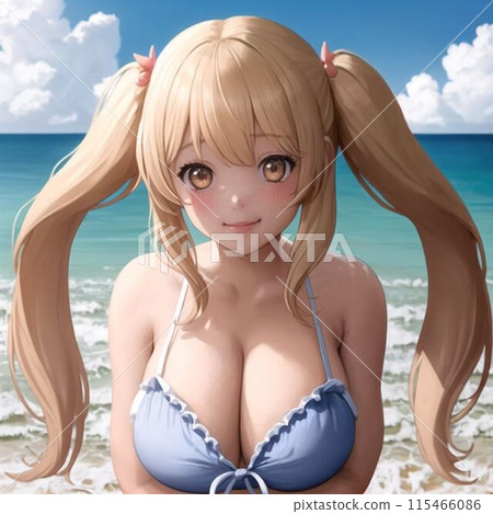 Blonde busty beauty in a swimsuit 115466086