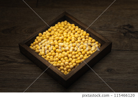 Wooden spoon, wooden box, soybeans Wooden spoon, wooden box, soybeans 115466120