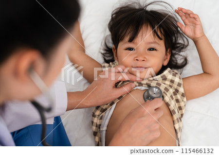 doctor using stethoscope to istening toddler's chest. baby health concept doctor using stethoscope to istening toddler's chest. baby health concept 115466132
