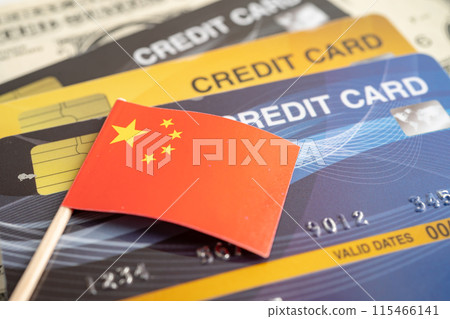 Credit card model with China flag, financial investment economy business banking. 115466141